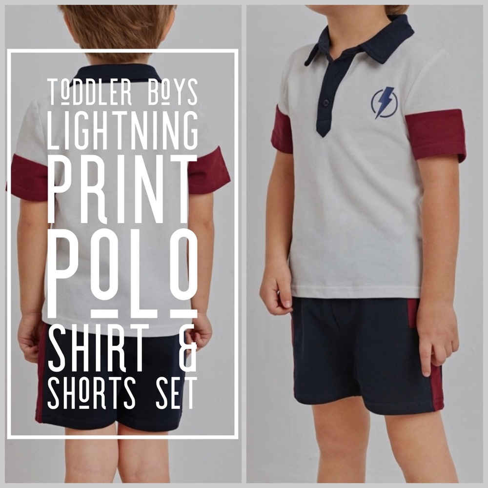 NWOT: Tod. Lightning Print Polo Shirt & Shorts Set